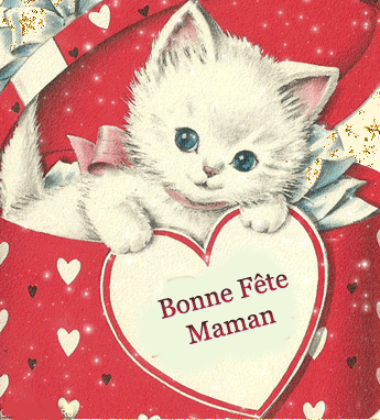 Gif animé bonne fête maman chaton blanc